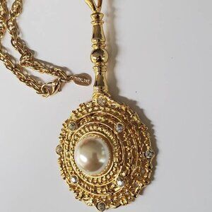 Vintage Statement Park Lane Faux Pearl Rhinestones Pendulum Pendant Necklace